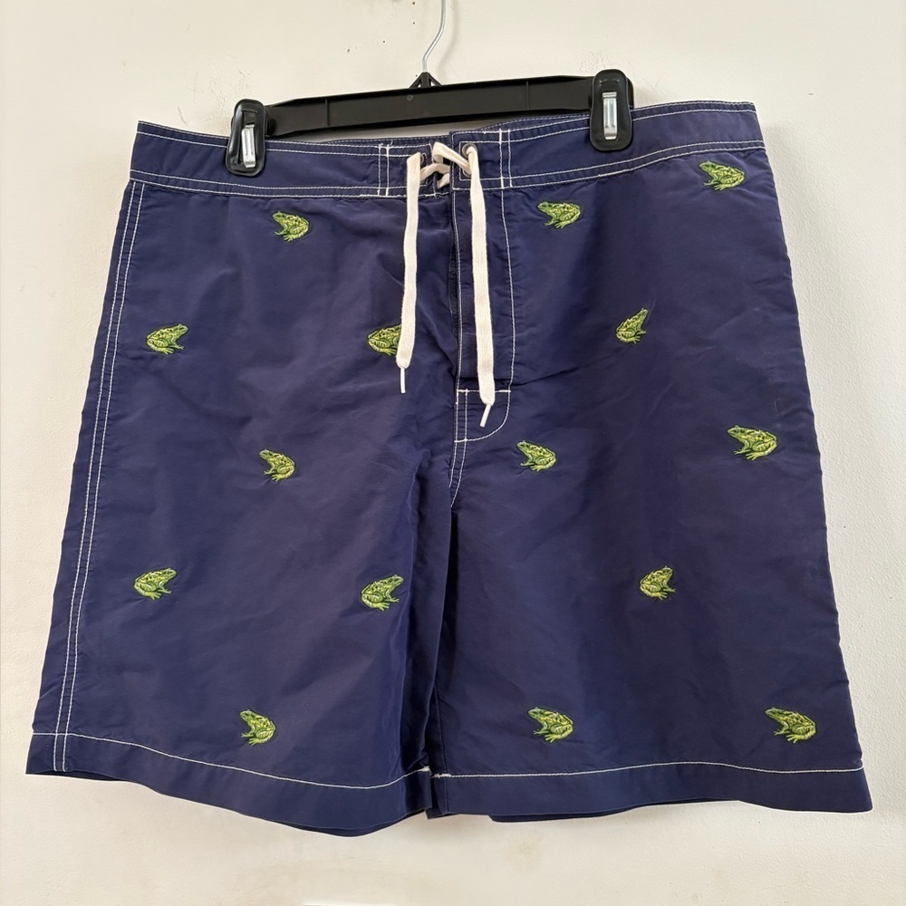 Polo Ralph Lauren Frog Embroidered AOP Navy Blue Board Shorts. size 34 EUC